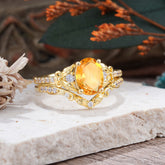 Naturally Inspired Luxury 4-Prong Oval Cut Citrine Stacking Ring Set